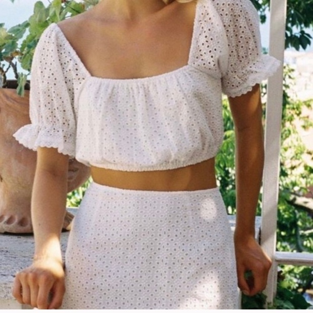 With Jean White Eyelet Crop top SET